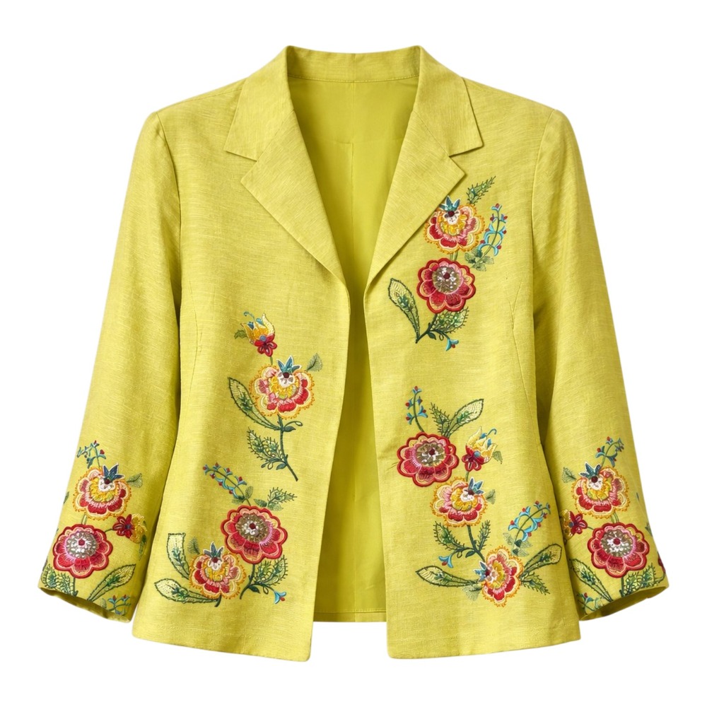 Coldwater Creek Whimsical Artsy Silk Linen Blazer Womens Size XS Cottagecore